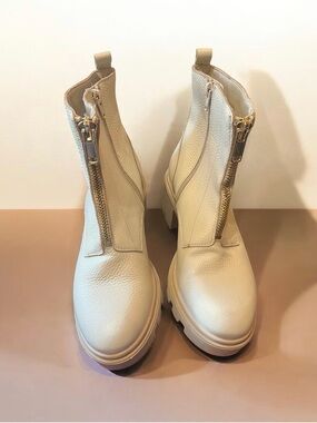 Antonio de Faria Lola Women's Zipper Beige Leather Boots Portugal Sz 9M